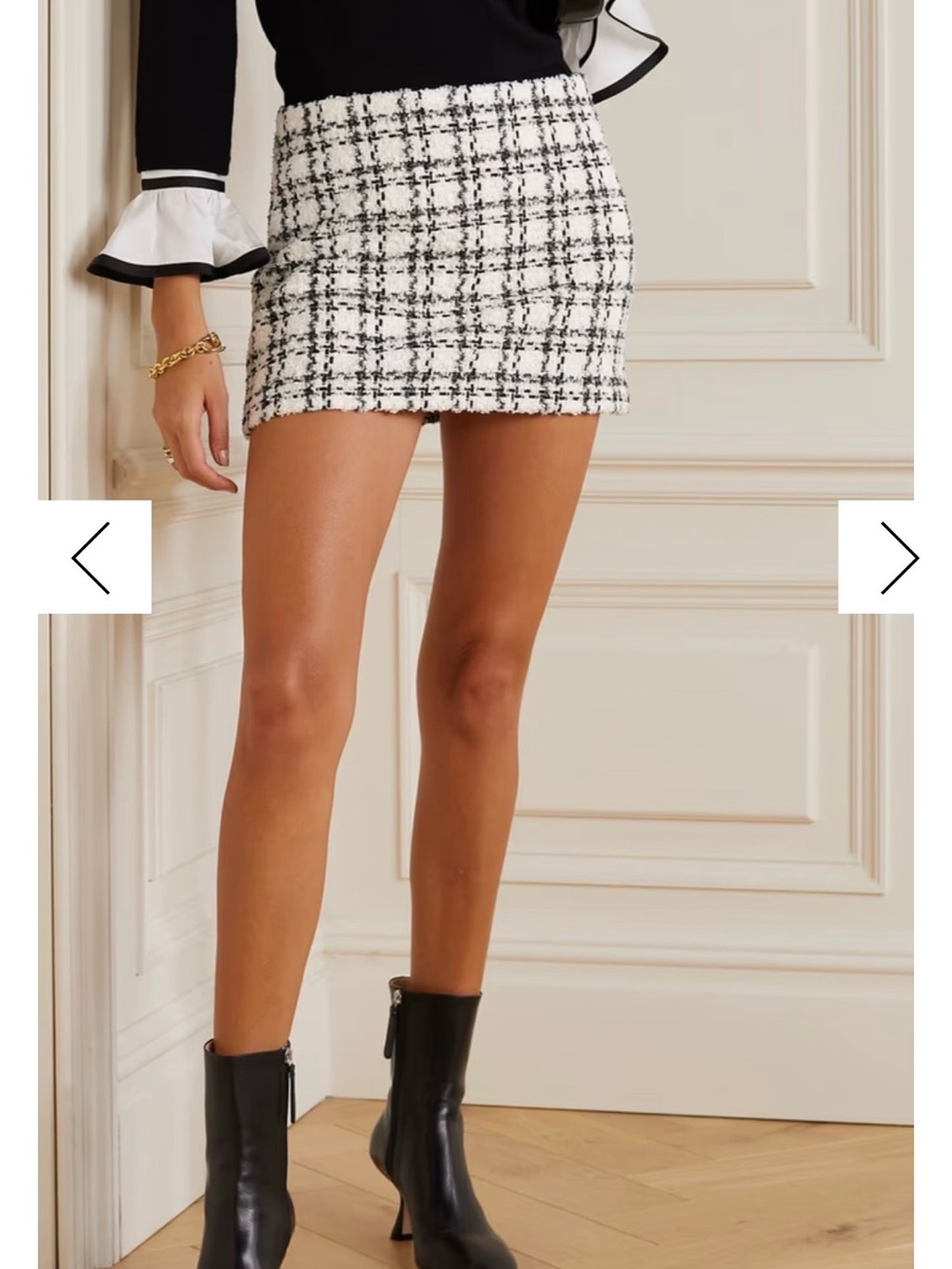 Alice + Olivia Black and White Tweed Mini Skirt
